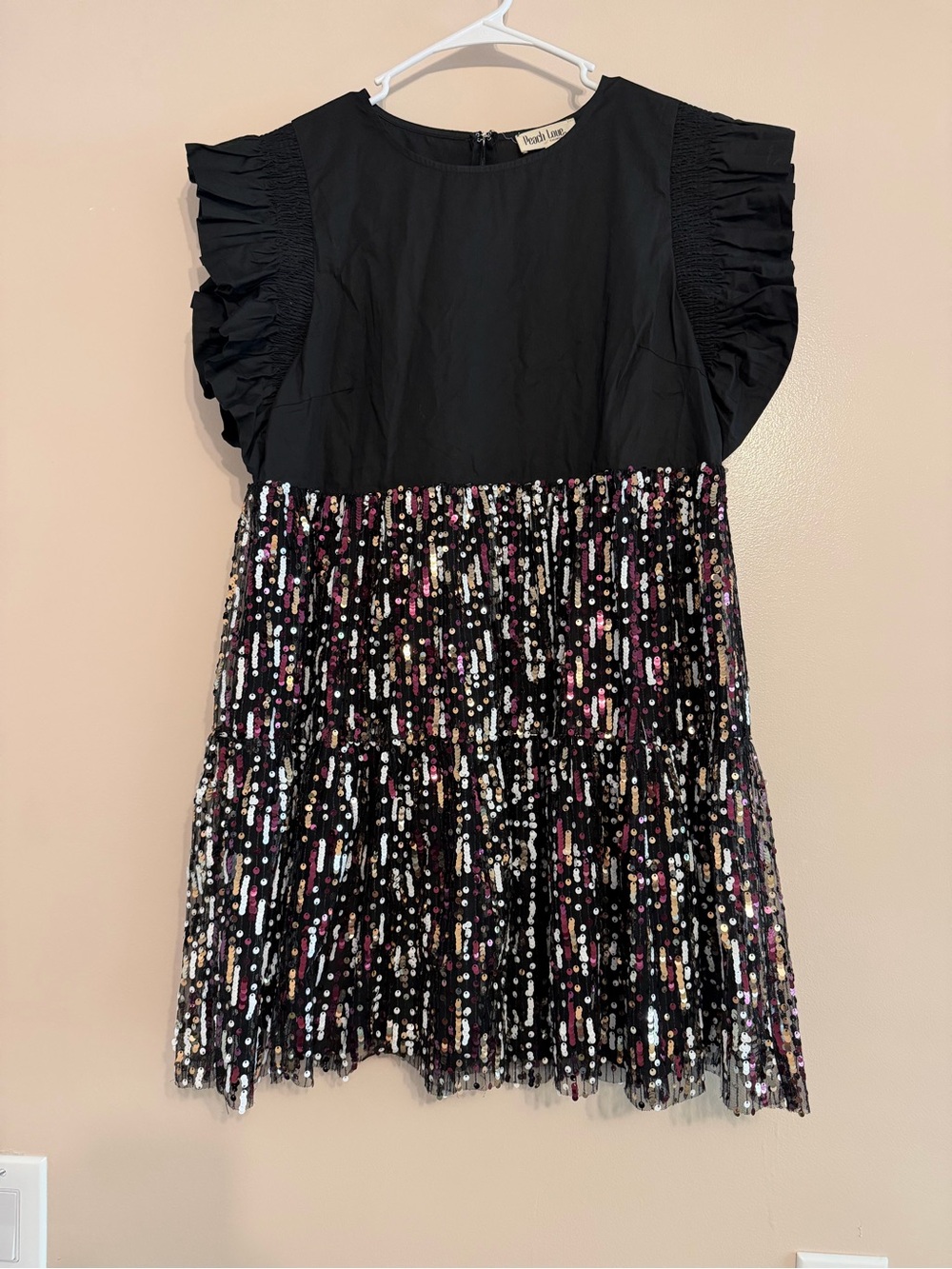 Peach Love California Black Dress with Multicolor Sequin Skirt